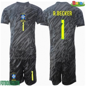 Brasilien Alisson Becker #1 Målvakt Bortaställ Barn Copa America 2024 Kortärmad (+ Korta byxor)